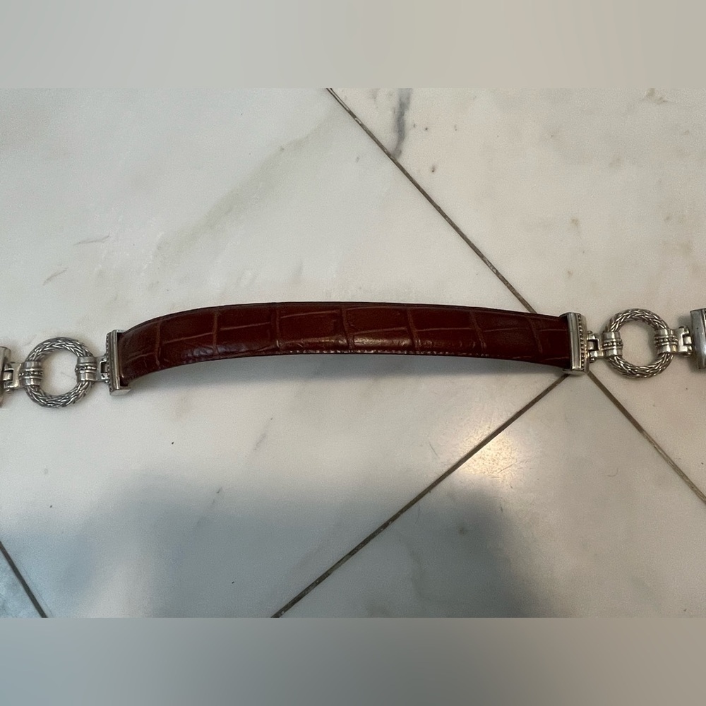 Enmon women’s brown snakeskin pattern leather belt with silver loops size 30” - Picture 3 of 8